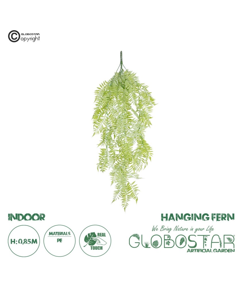GloboStar® Artificial Garden HANGING FERN 20855 Τεχνητό Διακοσμητικό Κρεμαστό Φυτό Φτέρη Μ30 x Π14 x Υ85cm